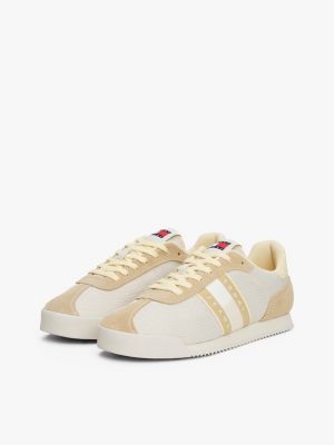 beige mixed texture running trainers for women tommy jeans