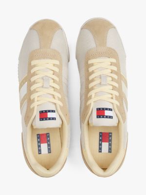 beige mixed texture running trainers for women tommy jeans