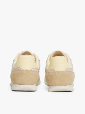 beige mixed texture running trainers for women tommy jeans