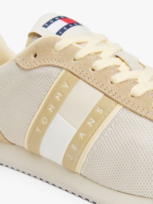 beige mixed texture running trainers for women tommy jeans