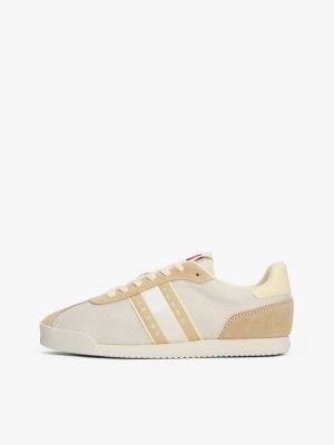 beige mixed texture running trainers for women tommy jeans