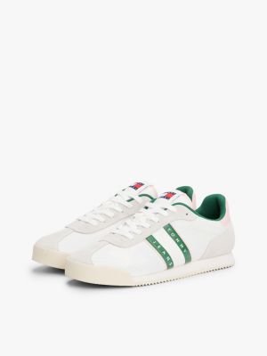 white mixed texture running trainers for women tommy jeans