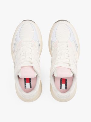 white archive mixed texture chunky trainers for women tommy jeans