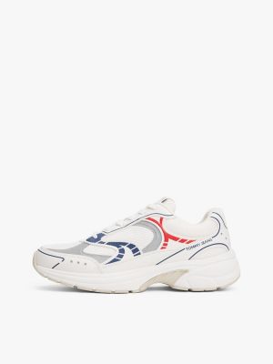 white archive mixed texture chunky trainers for women tommy jeans