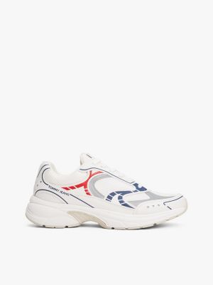 white chunky sneaker met gemengde texturen voor dames - tommy jeans