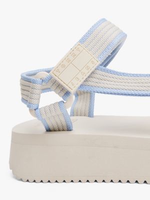 sandales compensées en toile crantées beige pour femmes tommy jeans
