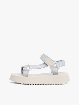 sandales compensées en toile crantées beige pour femmes tommy jeans