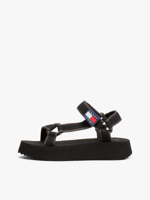 sandales compensées en toile crantées noir pour femmes tommy jeans
