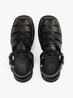 black leather chunky cleat fisherman sandals for women tommy jeans