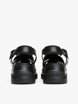 black leather chunky cleat fisherman sandals for women tommy jeans