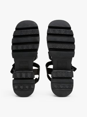 black leather chunky cleat fisherman sandals for women tommy jeans