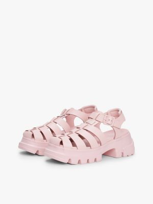 pink leather chunky cleat fisherman sandals for women tommy jeans