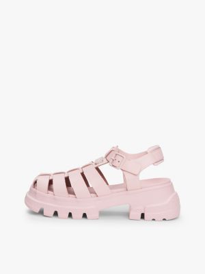 pink leather chunky cleat fisherman sandals for women tommy jeans