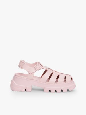 pink leather chunky cleat fisherman sandals for women tommy jeans