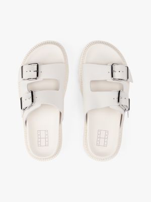 white leather double strap cleat sandals for women tommy jeans