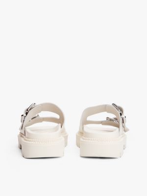 white leather double strap cleat sandals for women tommy jeans