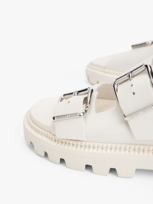 sandalias de piel con doble tira blanco de mujeres tommy jeans