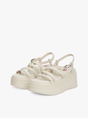 white leather strappy platform sandals for women tommy jeans