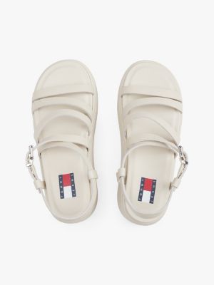 white leather strappy platform sandals for women tommy jeans