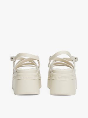 white leather strappy platform sandals for women tommy jeans