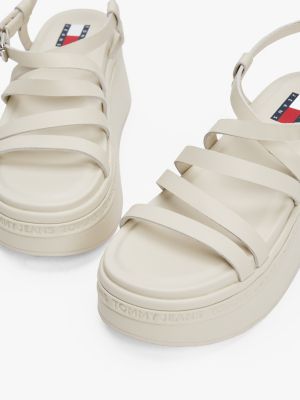 white leather strappy platform sandals for women tommy jeans