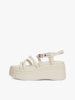 white leather strappy platform sandals for women tommy jeans