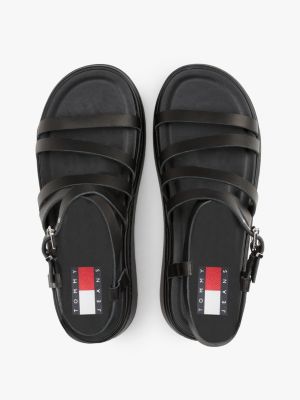 black leather strappy platform sandals for women tommy jeans