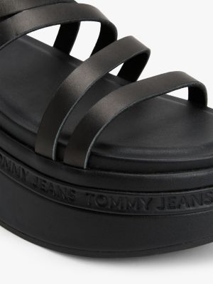 black leather strappy platform sandals for women tommy jeans