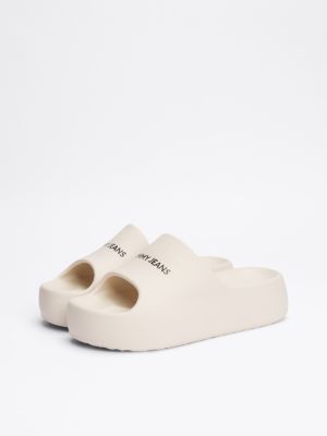 white logo chunky platform pool slides for women tommy jeans