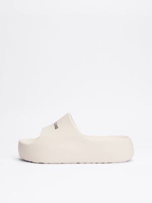 white logo chunky platform pool slides for women tommy jeans