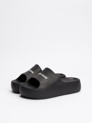 black logo chunky platform pool slides for women tommy jeans