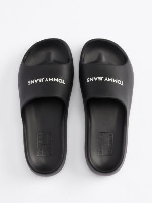 zwart badslipper met chunky plateauzool en logo voor dames - tommy jeans