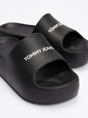 black logo chunky platform pool slides for women tommy jeans