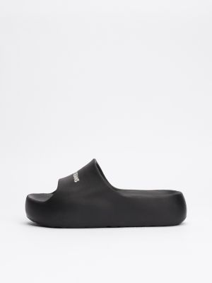 zwart badslipper met chunky plateauzool en logo voor dames - tommy jeans