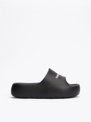 zwart badslipper met chunky plateauzool en logo voor dames - tommy jeans