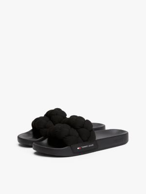 black braided strap slides for women tommy jeans