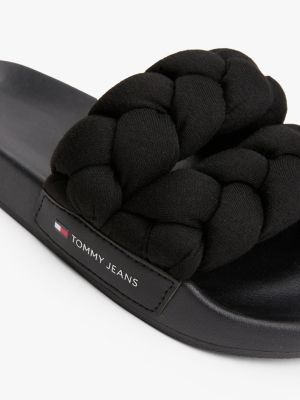 black braided strap slides for women tommy jeans