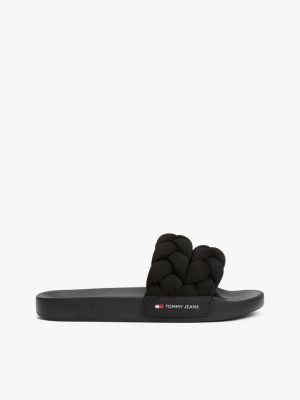 black braided strap slides for women tommy jeans