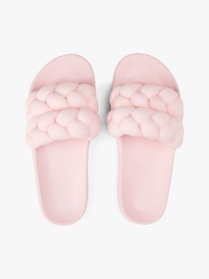 pink braided strap slides for women tommy jeans