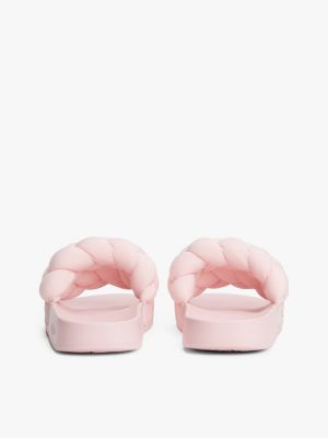 pink braided strap slides for women tommy jeans