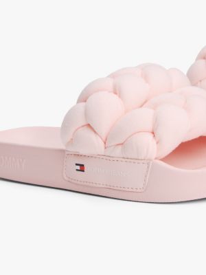 pink braided strap slides for women tommy jeans