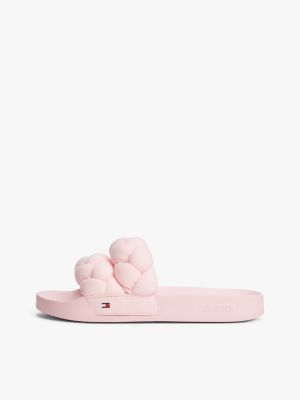 pink braided strap slides for women tommy jeans