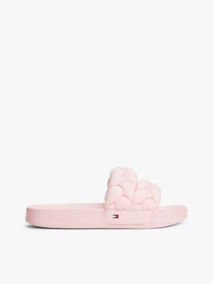 pink braided strap slides for women tommy jeans