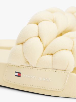 beige braided strap slides for women tommy jeans