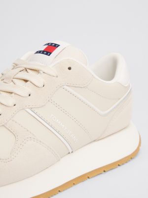 beige suede classic trainers for women tommy jeans