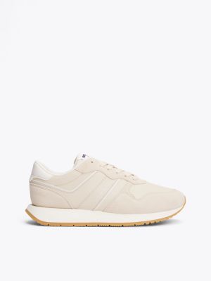 beige suede classic trainers for women tommy jeans