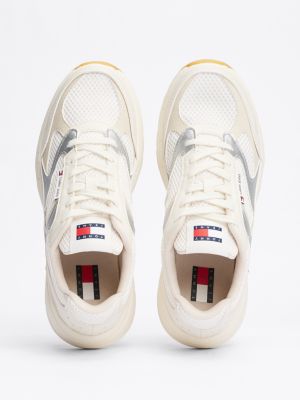 beige metallic contrast trainers for women tommy jeans