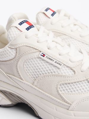 white metallic contrast trainers for women tommy jeans