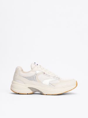 zapatillas con paneles metalizados beige de mujeres tommy jeans