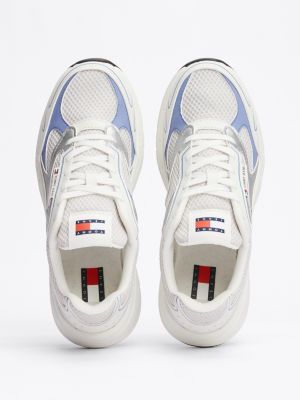 blue metallic contrast trainers for women tommy jeans